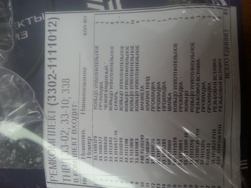 Р/к ТНВД (БОЛЬШОЙ) 17 наим. 61 дет.